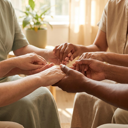 Mains jointes en signe de solidarité et de soutien